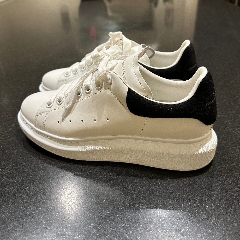 Alexander McQueen White Leather Sneakers with Black Heel